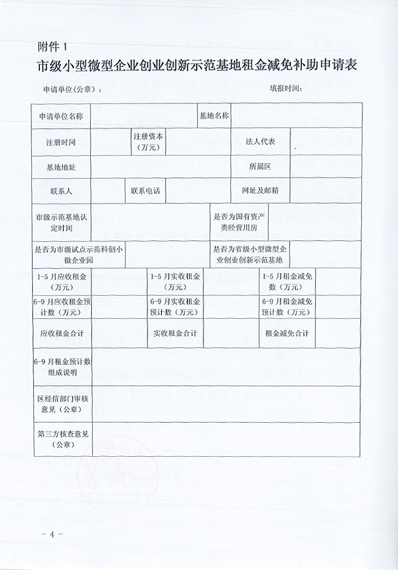 关于转发《市经信局关于市级小型微型企业创业创新示范基地租金减免补助的申报通知》的通知4.png